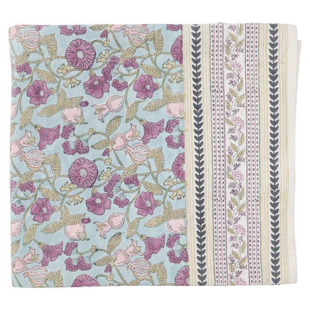 Hand block-printed cotton tablecloth in lilac and lavender