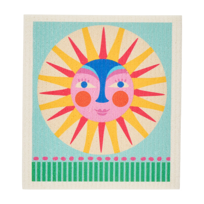Two Swedish‑style dish cloths with printed design, made from biodegradable cellulose and cotton, ideal for sustainable cleaning.