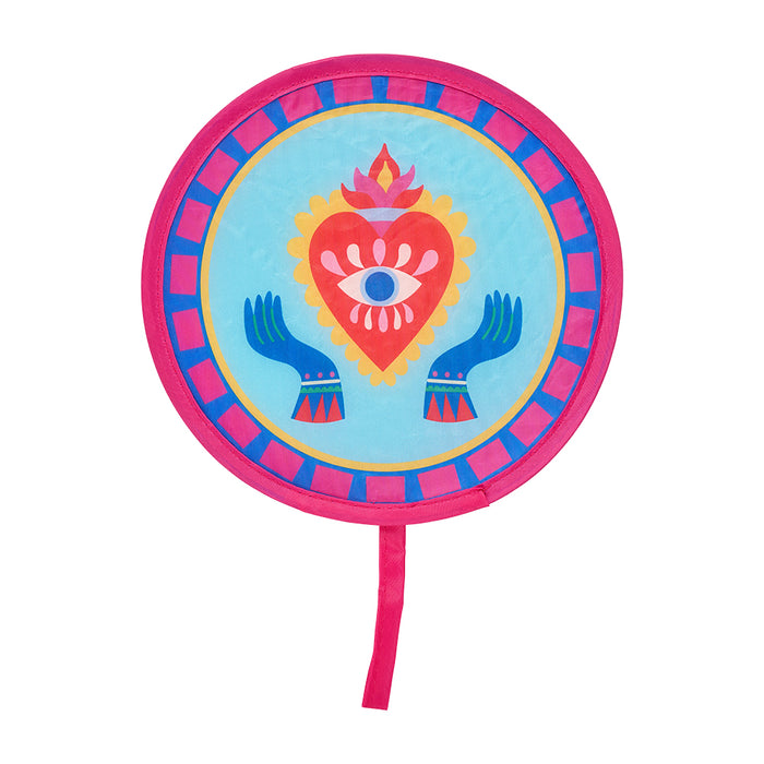 Fiesta design twist fans with matching pouches—compact, portable fans that fold to fit in your purse.