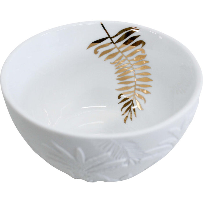 Porcelain bowl with embossed tropical design