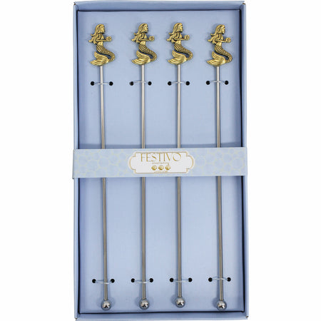 Mermaid cocktail stirrers set of 4 with gold detail