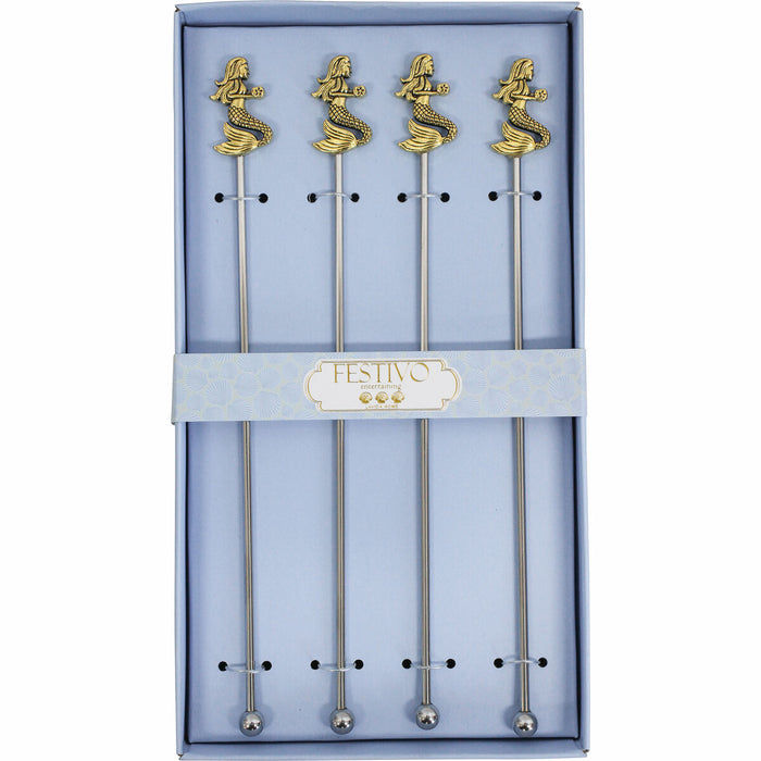 Mermaid cocktail stirrers set of 4 with gold detail