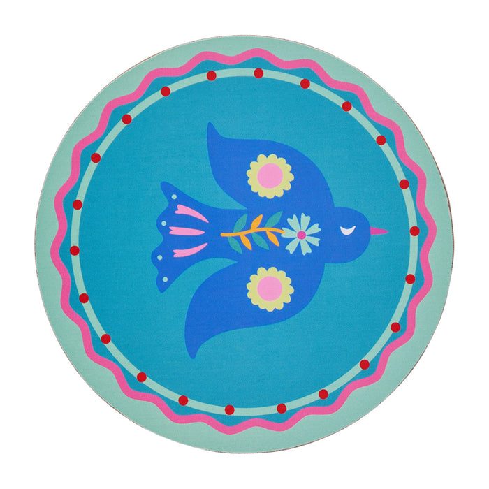 Brighten your table with this 6-piece Fiesta coaster set! Heat-resistant, cork-backed & easy to clean—perfect for coastal homes & gifting. Bird coaster.