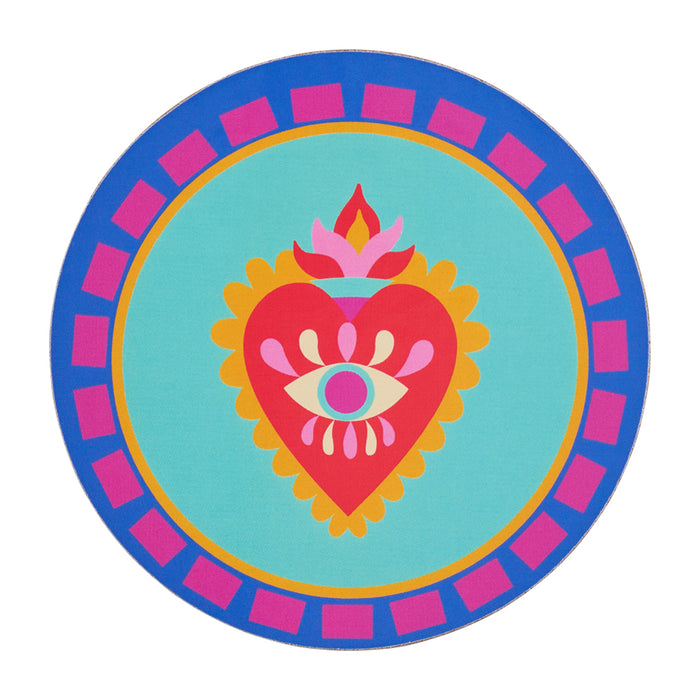 Brighten your table with this 6-piece Fiesta coaster set! Heat-resistant, cork-backed & easy to clean—perfect for coastal homes & gifting. Heart coaster.