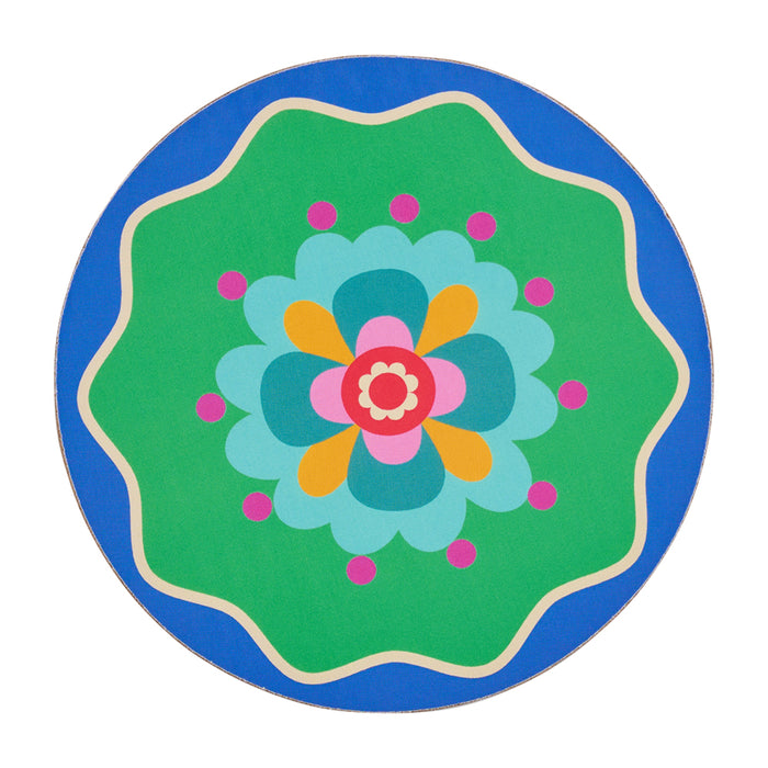 Brighten your table with this 6-piece Fiesta coaster set! Heat-resistant, cork-backed & easy to clean—perfect for coastal homes & gifting. Flower coaster.
