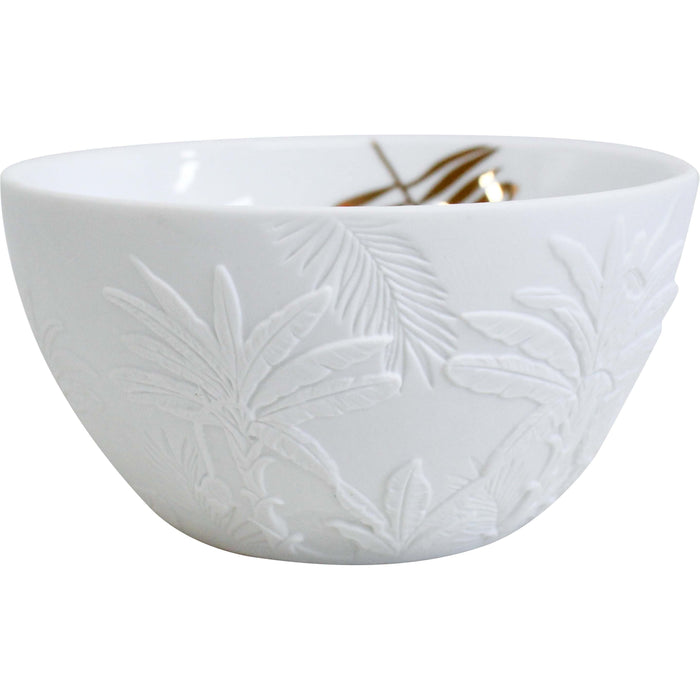 Porcelain bowl with embossed tropical design