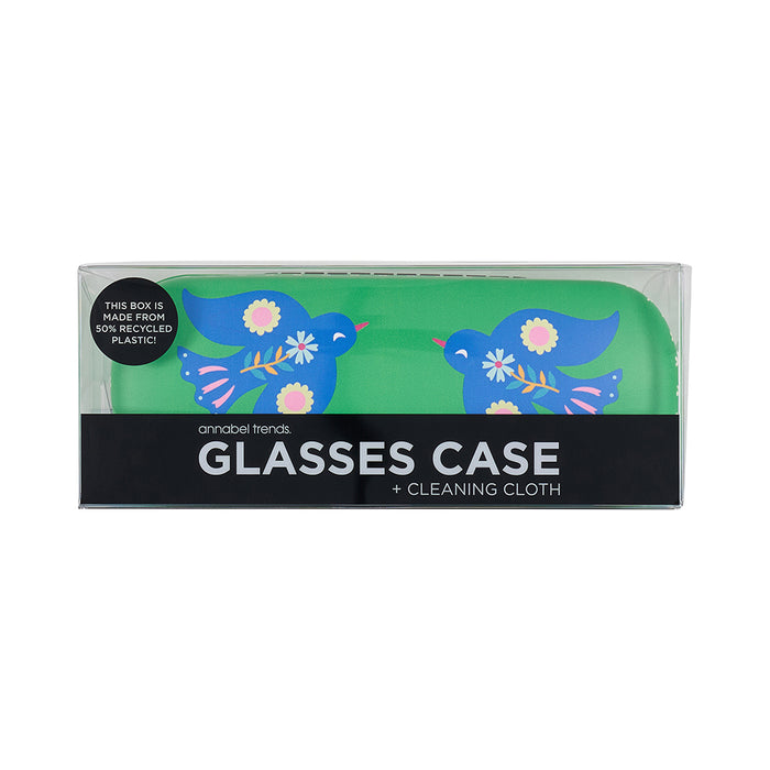 Fiesta Heart glasses case and matching cleaning cloth – hard shell protective case with bold heart design (15 × 6 cm).