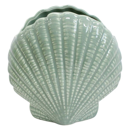 Ceramic fan shell vase/planter in seafoam