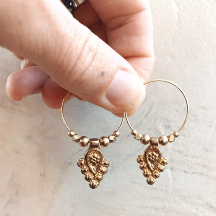 Handmade brass charm earrings with nickel-free hooks, lightweight bohemian jewelry