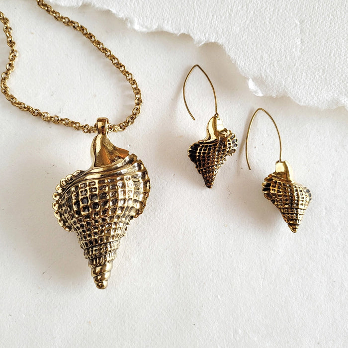 Brass Conch Seashell Earrings