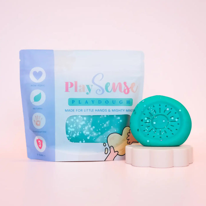 glitter play dough scented and packaged in a resealable eco bag