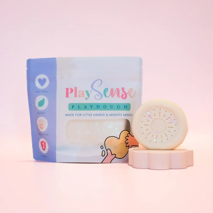 glitter play dough scented and packaged in a resealable eco bag