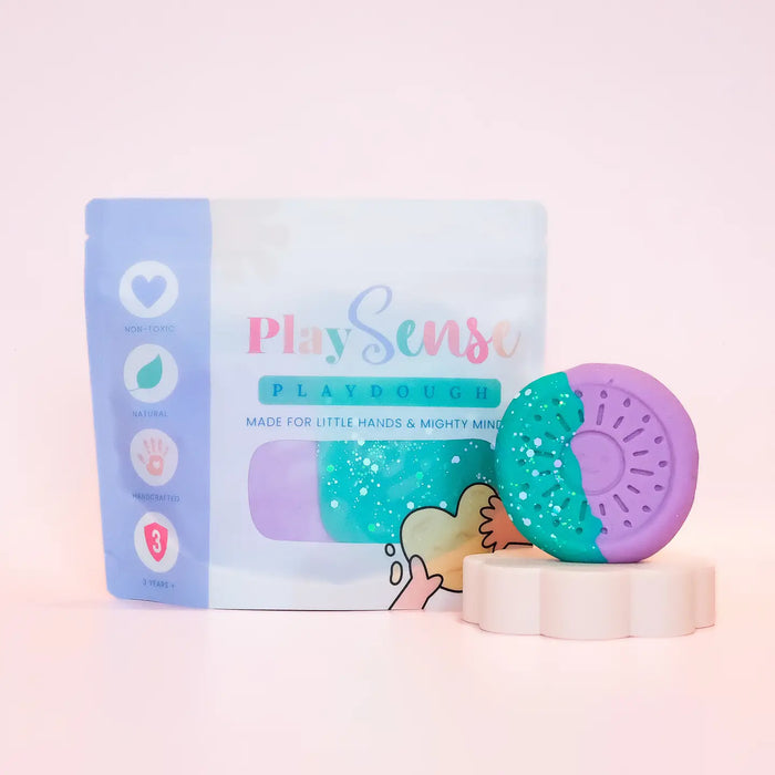glitter play dough scented and packaged in a resealable eco bag