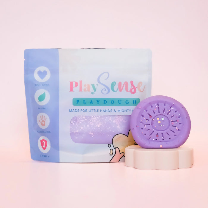 glitter play dough scented and packaged in a resealable eco bag