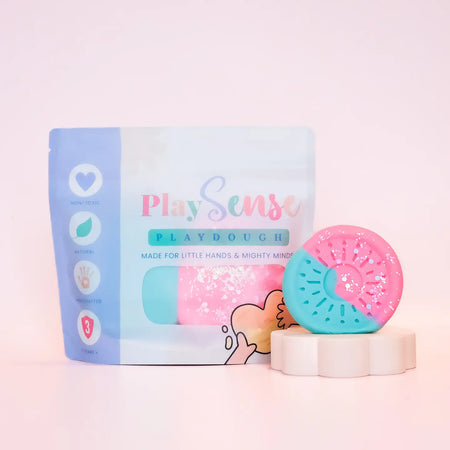 glitter play dough scented and packaged in a resealable eco bag