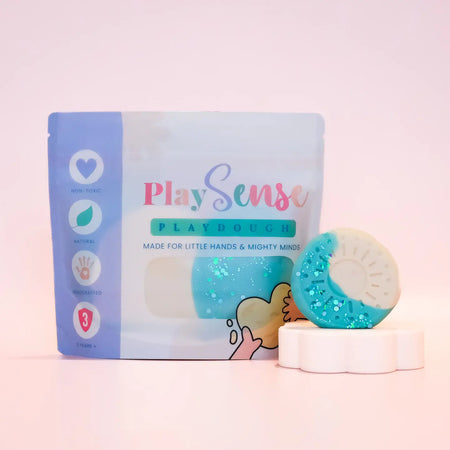 glitter play dough scented and packaged in a resealable eco bag