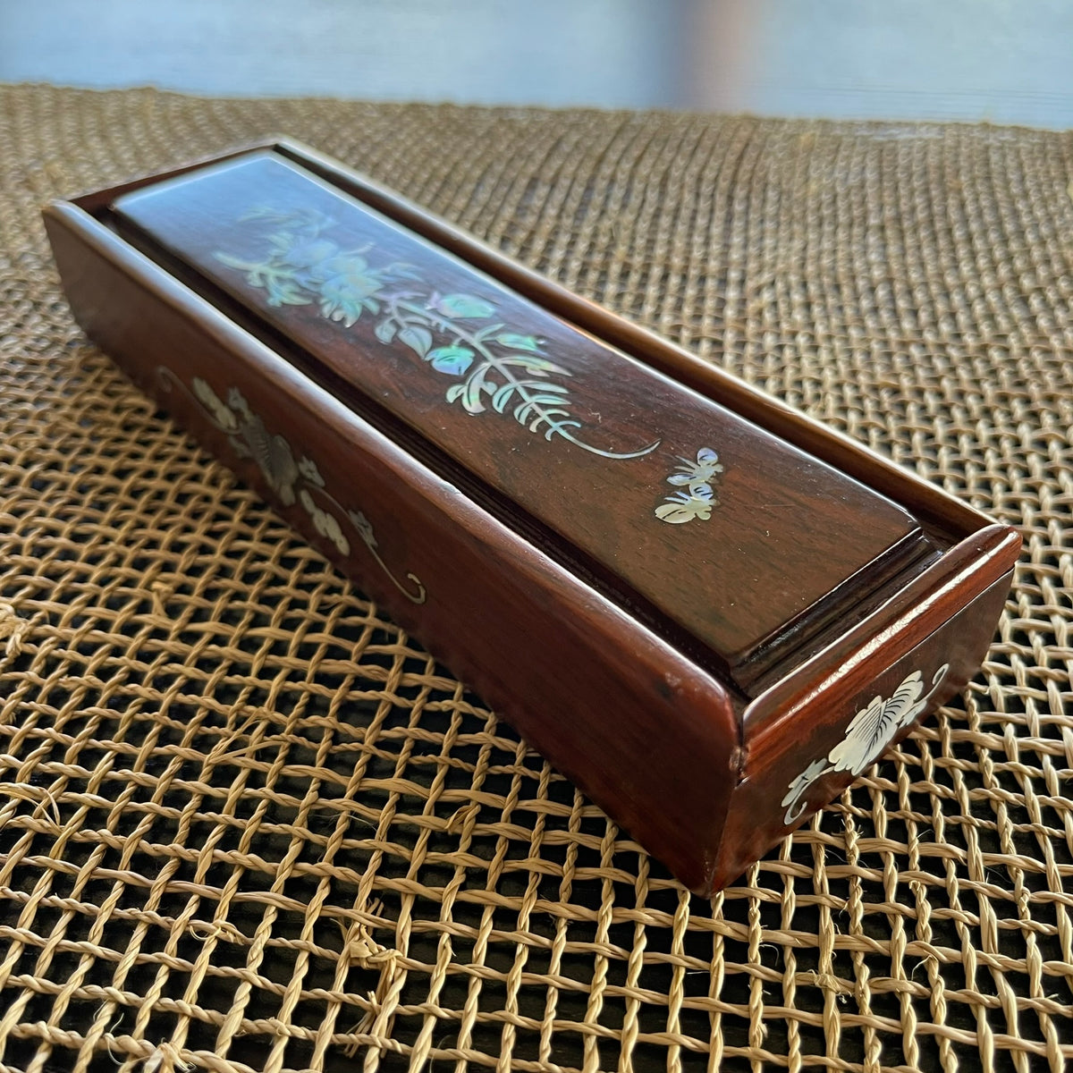Long Wood Box with Shell Inlay– Travel and Tide