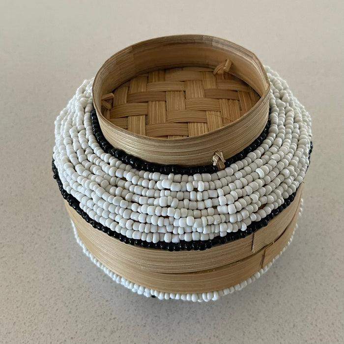 Black and White round beaded box