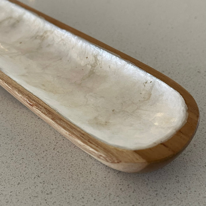Small wooden tray with shell inlay