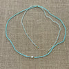 Sky blue pearl bead necklace with adjustable fit, delicate coastal jewellery