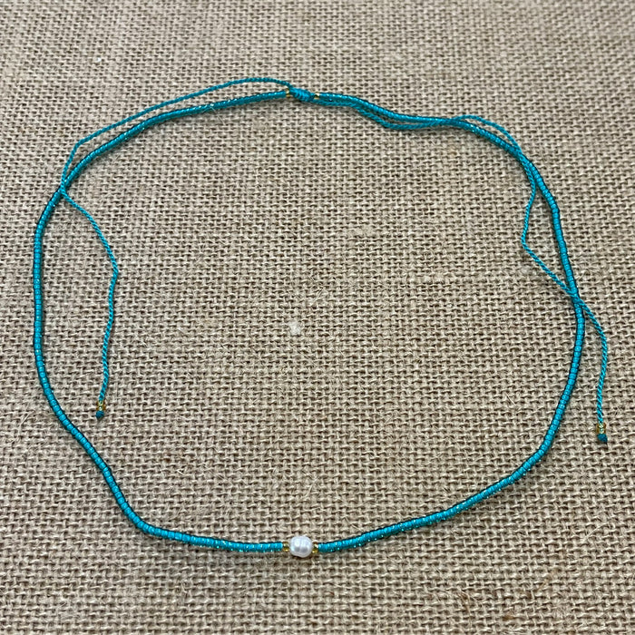 Emerald pearl bead necklace with adjustable design, coastal jewellery