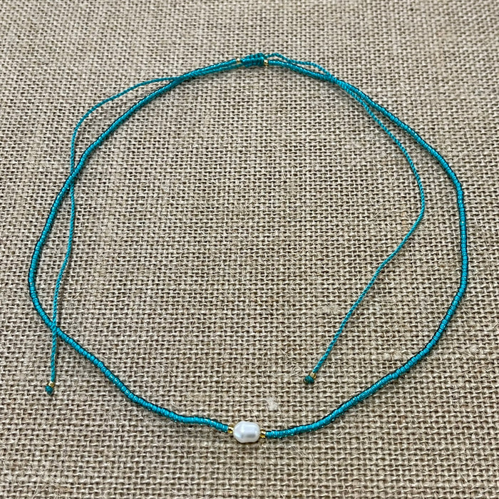 Emerald pearl bead necklace with adjustable design, coastal jewellery