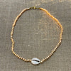 Pearl cowrie shell beaded necklace with natural shells, coastal accessory