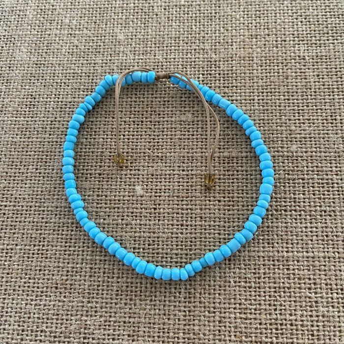 Light blue colour bead anklet with adjustable fit, beach jewellery