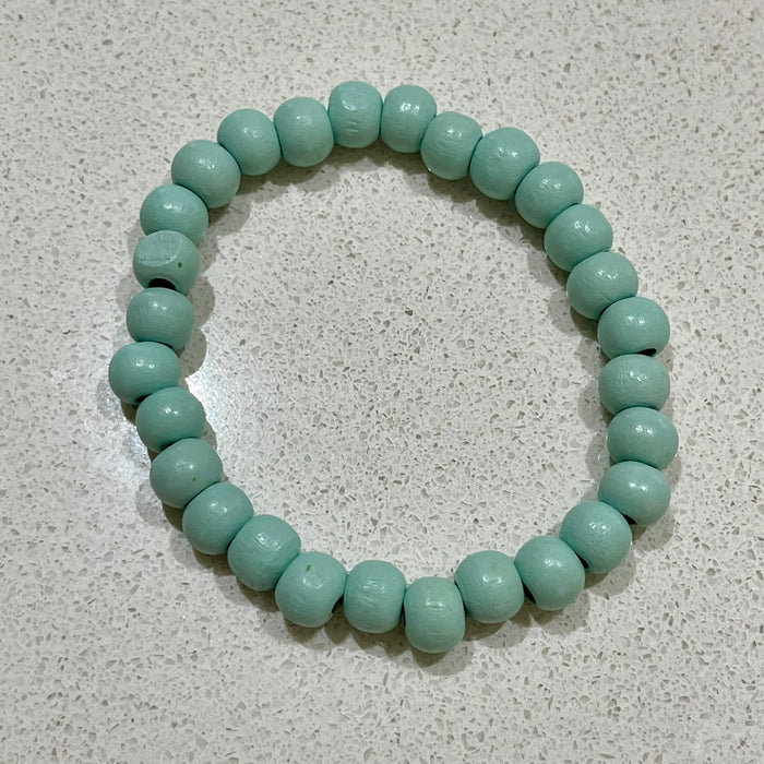 Seafoam Wood Bead Stretch Bracelet