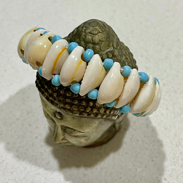 Cowrie Shell Blue Bead Stretch Bracelet