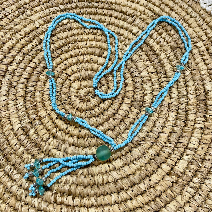 Long Blue Bead Necklace