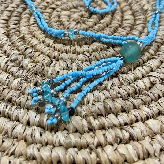 Long Blue Bead Necklace