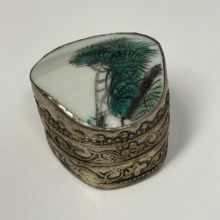 Vintage metal tins with ceramic lid inlay