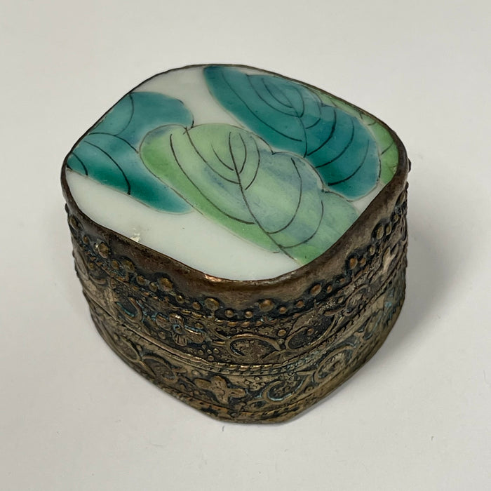Vintage metal tins with ceramic lid inlay