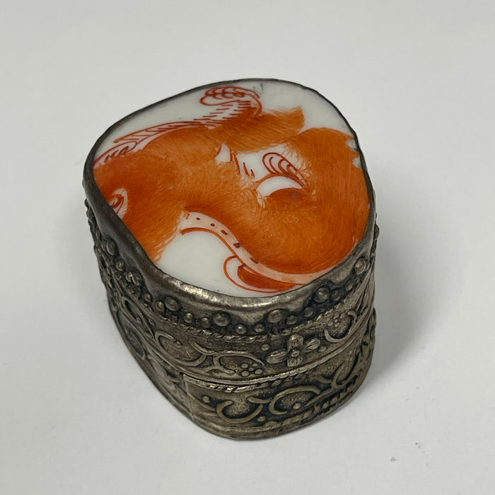 Vintage metal tins with ceramic lid inlay