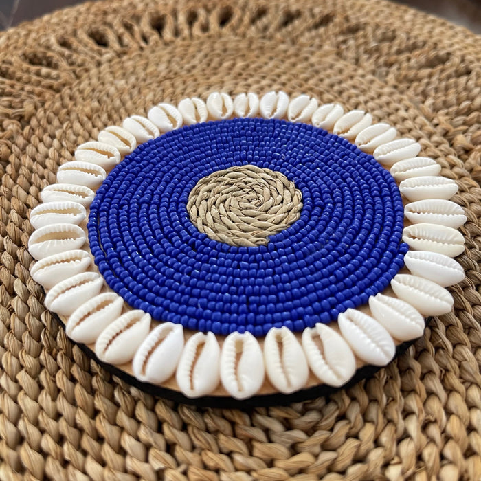 Blue Bead / Cowrie Shell Drink Coaster