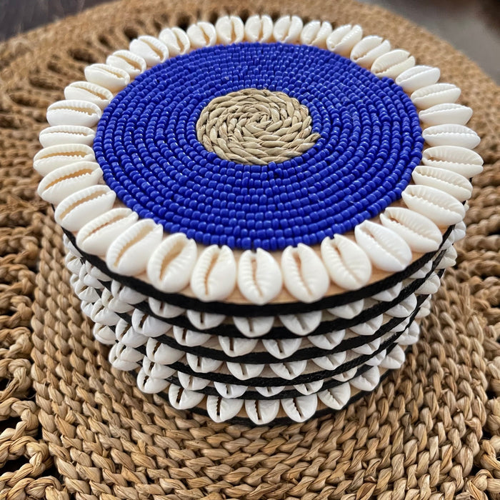 Blue Bead / Cowrie Shell Drink Coaster