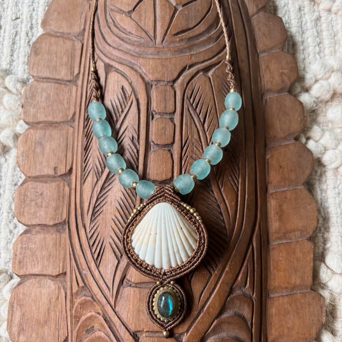 Shell, Labradorite & Glass Bead Necklace