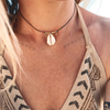Minimalist brass and cowrie shell boho necklace