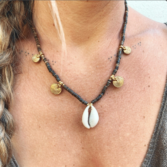 Cowrie & Coconut Bead Necklace