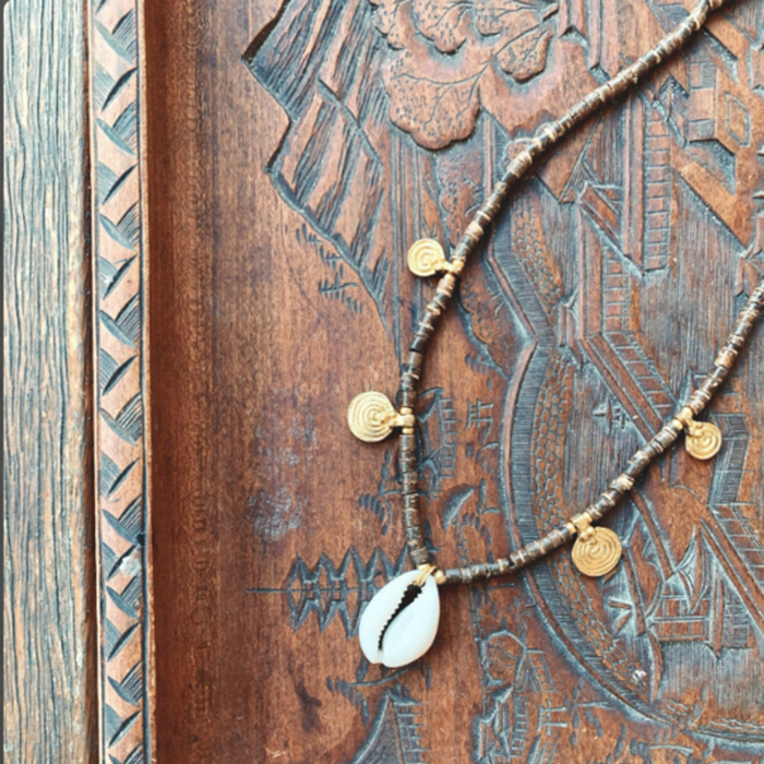 Cowrie & Coconut Bead Necklace