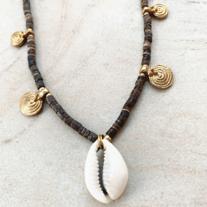 Cowrie & Coconut Bead Necklace