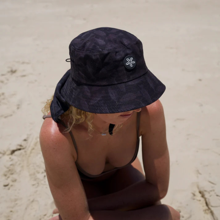 Close-up of Night Fish Ocean Hat showing neoprene chin strap and adjustable tightening mechanism