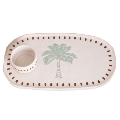 Palm Stoneware Tray with Bowl