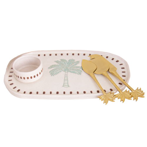 Palm Stoneware Tray with Bowl