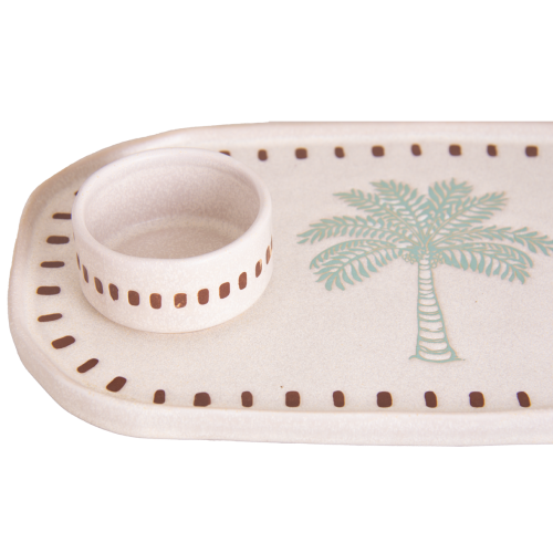 Palm Stoneware Tray with Bowl