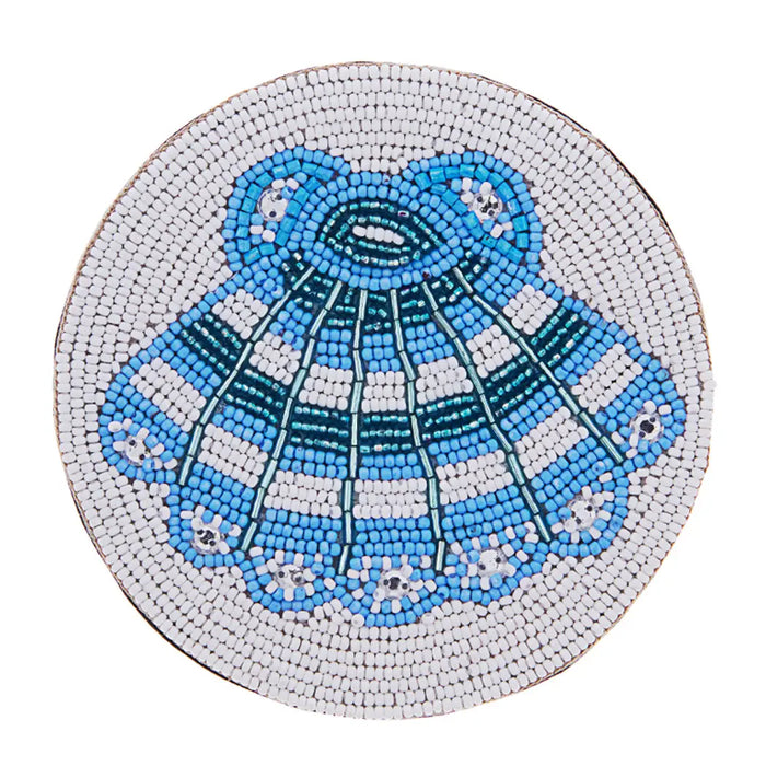 Beaded Coaster - Fan Shell - Blue