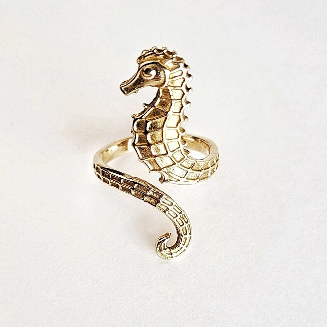 Adjustable Brass Seahorse Ring