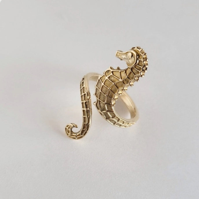 Adjustable Brass Seahorse Ring