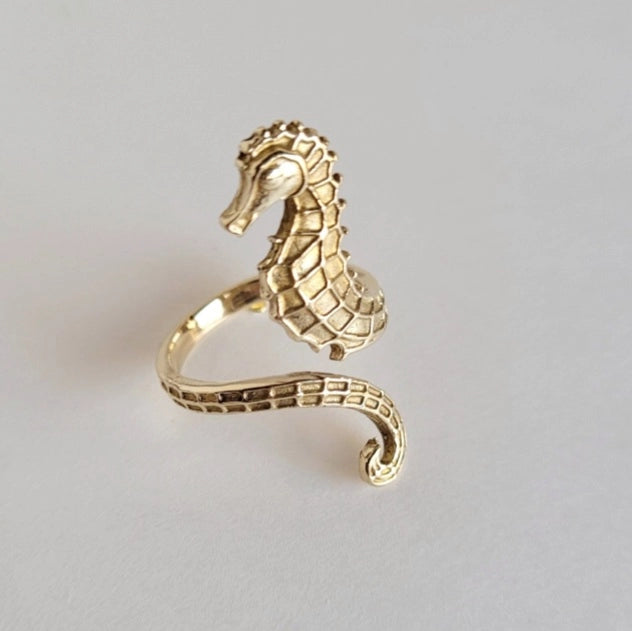 Adjustable Brass Seahorse Ring